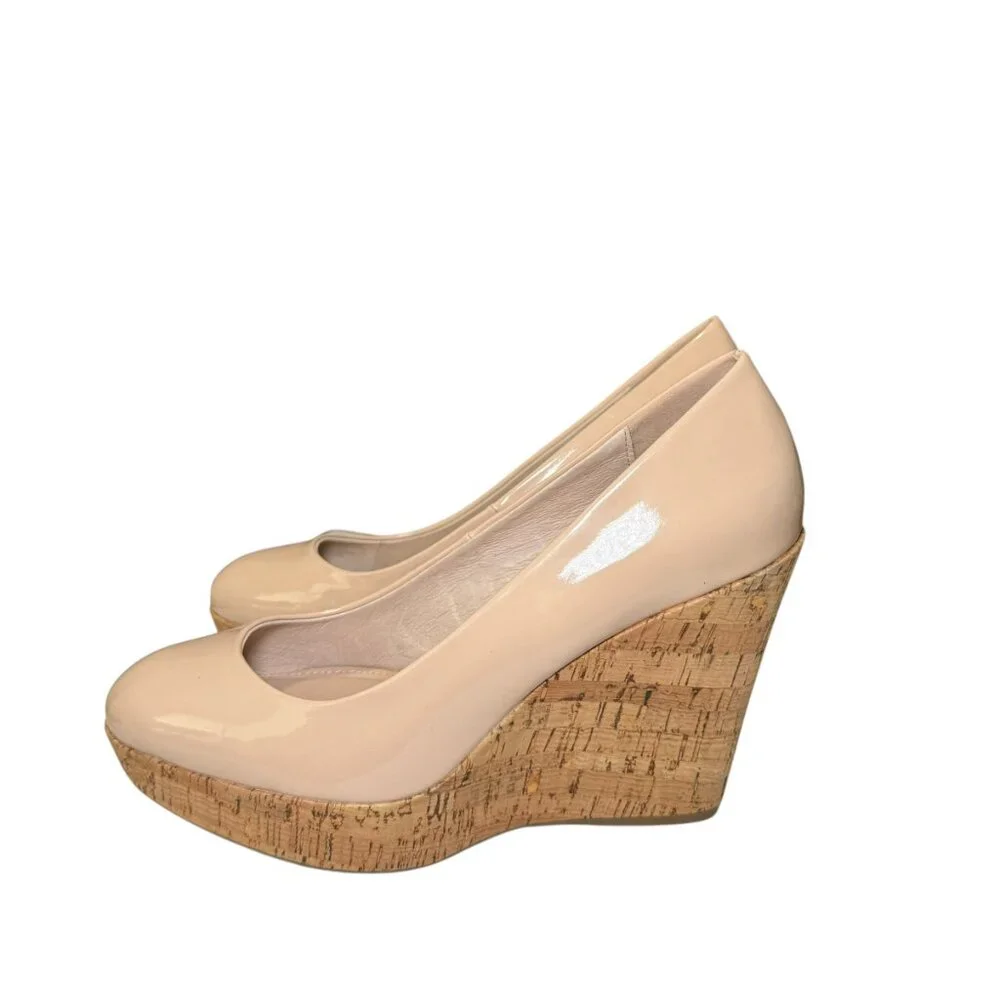 Carvela Kurt Geiger Nude Patent Leather Cork Wedge Pumps - Size 40 (US 9)